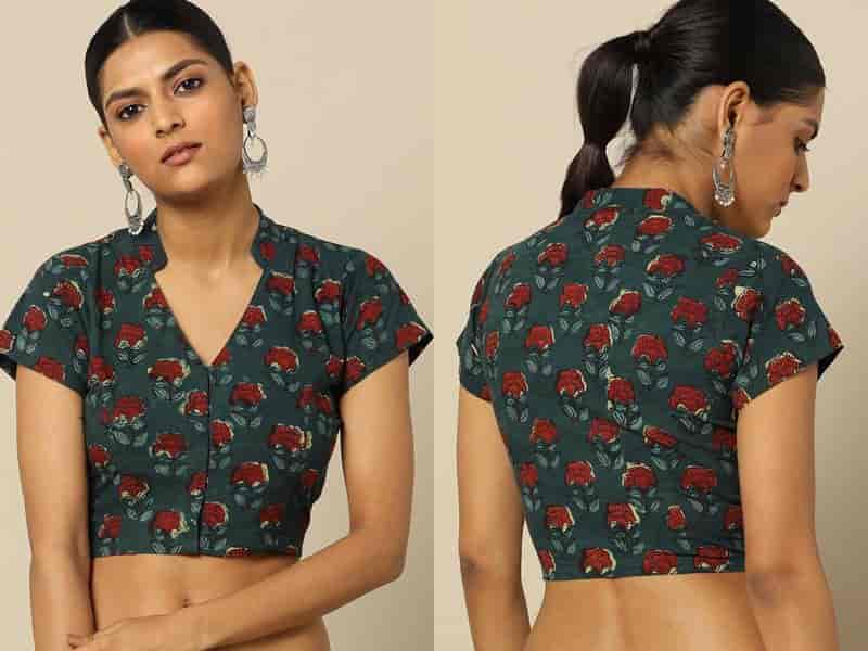 Collar Neck Blouse with Rose Printing